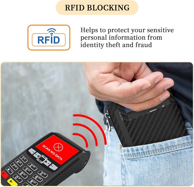Hancynir Slim Wallet Minimalist Credit Card Holder RFID Blocking Small Card Wallets Mini Front Pocket PU Leather Card Case Thin Travel Zipper Coin Cash Wallet for Men Women Gifts - Image 5